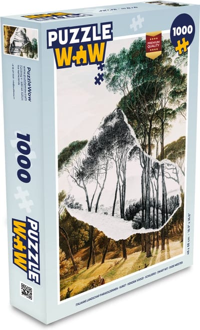 Puzzel Italiaans landschap parasoldennen - Kunst - Hendrik Voogd - Schilderij - Zwart wit - Oude meesters - Legpuzzel - Puzzel 1000 stukjes volwassenen