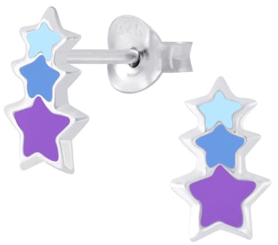 Joy|S - Zilveren 3 sterren oorbellen ster blauw