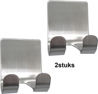 Zelfklevende haakjes - Badkamerhaakjes - Keukenhaakjes - Handdoekhaakjes - Handdoekhouder - Haakjes - 2stuks - Zilverkleurig - RVS - Badkameraccessoire - Keukenaccessoire