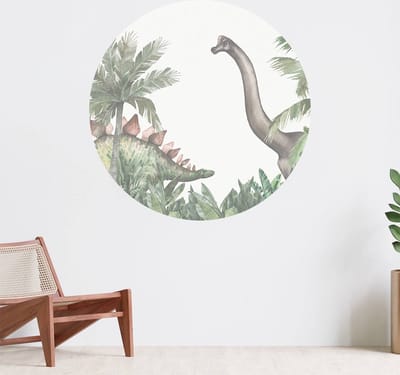 Muurcirkel zelfklevend behang - Dinosaurussen in de jungle - Wanddecoratie - 080cm behangcirkel - Ronde sticker voor aan de muur - Behangsticker verkrijgbaar in verschillende formaten