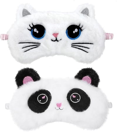 Set van 2 zachte slaapmaskers voor kinderen - Kleurrijk, pluche en schattig - Ideaal voor dutjes en reizen - Panda en kat design