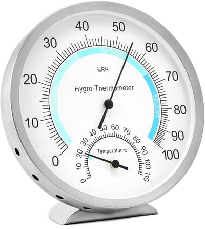 2-in-1 Hygrometer en Thermometer - Analoge Temperatuurmeting Ø 12,5 cm met RVS Behuizing, Geen Batterij Vereist