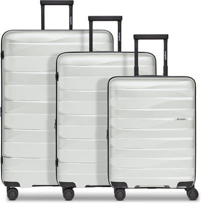Bergpfeil Travel 4-wiel kofferset, 3-delig, met rekbare vouw - Harde bagage - TSA slot - ice white metallic