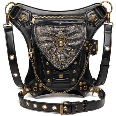 Punk Dames Tas, Schedel Ketting Motorfiets Tas, Dames Enkelbandige Crossbody Tas, Buiten Telefoon Taille Tas, Heren Tas gray