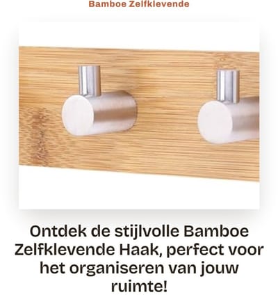 Dailygoods- Haak Bamboe - Zelfklevende Hanger - Roestvrij Stalen Haken - Decoratief - Voor Thuis/Keuken/Badkamer - 100% Nieuw - Wandhaak