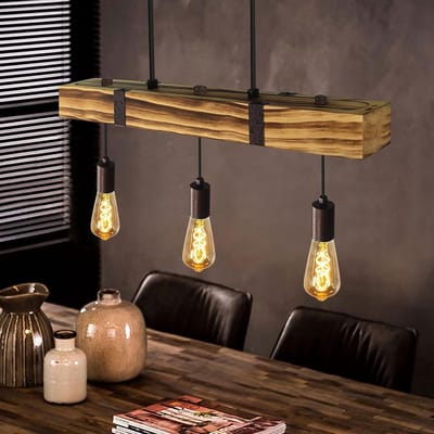 NETTLIFE Hanglamp Vintage - hout - 3xE27 - 61CM - houten balk hanglamp - voor eetkamer keuken woonkamer bar restaurant - max. 25 W-excl. lichtbron