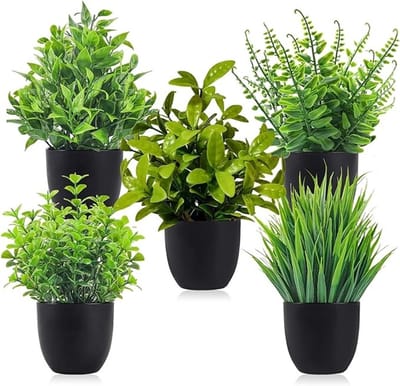 Set van 5 kunstplanten in zwarte pot - decoratieve plastic planten voor binnen