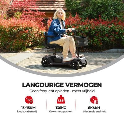 Vierwielige scootmobiel, frame van aluminiumlegering,Elektrisch Rolsttoel, 12Ah accu - 15 km actieradius - 250W motor