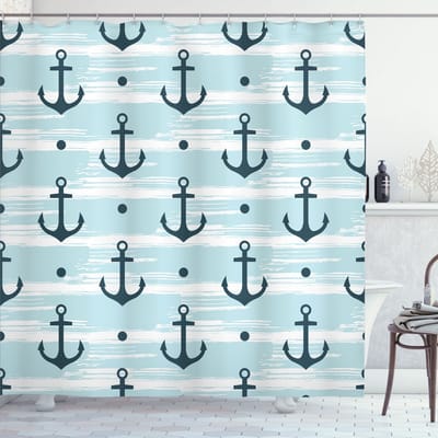 New Bed, Modern Patroon met Ankers Douchegordijn Badkamer Decor Set met Haakjes, 175 cm B 220 cm L
