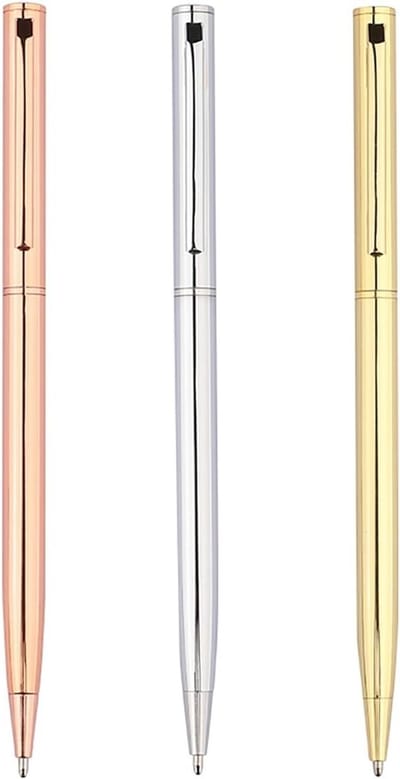 Set van 3 Uittrekbare Balpennen, Slanke Metalen Pennen met 1mm Zwarte Inkt, Multicolor Schrijfgerei