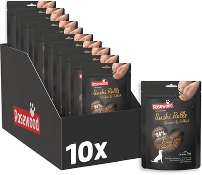 Rosewood Sushi Rolls Hondensnack Kip en Koolvis - Zachte Hondensnacks - Graanvrij - 10 x 100 g