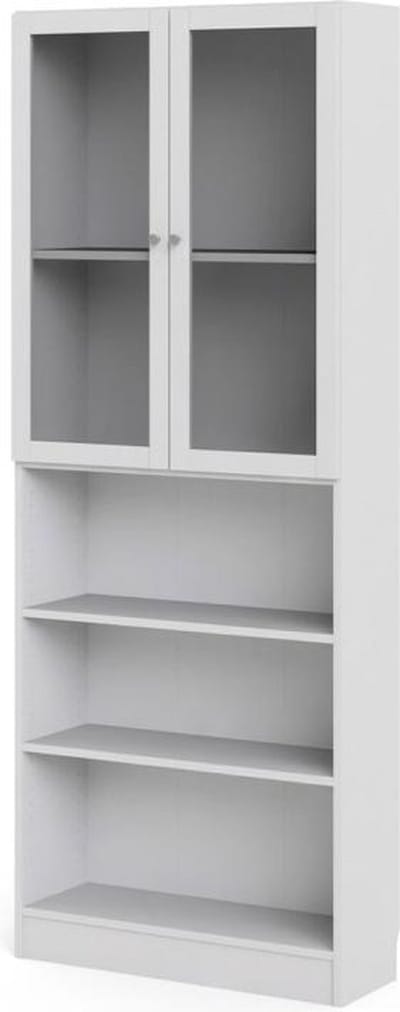 Base wandkast 2 glazen deuren en 2 planken wit.
