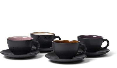 BITZ Kop met schaal Dia. 10 x 6 cm 24 cl 4 st. ass. kleuren - koffiemokken - koffiekopjes - set van 4 - 240 ml - vaatwasserbestendig