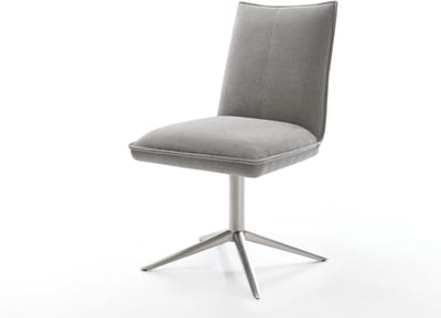 Eetkamerstoel Lelio-Flex kruispoot roestvrij staal zachte stof met structuur grijs 360° draaibaar rocker-functie pocketveer kern