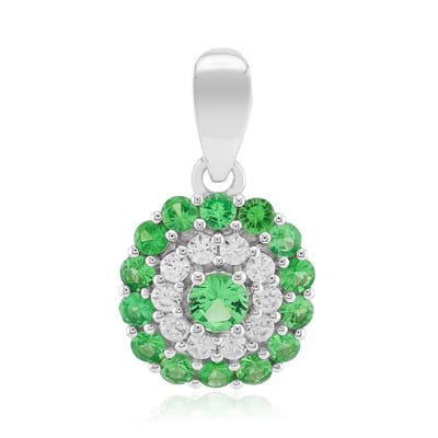 Cavill - Zilveren Hanger - 925 Sterling Zilver Gerhodineerd - AAA Keniaanse Tsavoriet Rond 0,094 ct + Zirkon 0,187 ct - Luxe Dames Sieraad