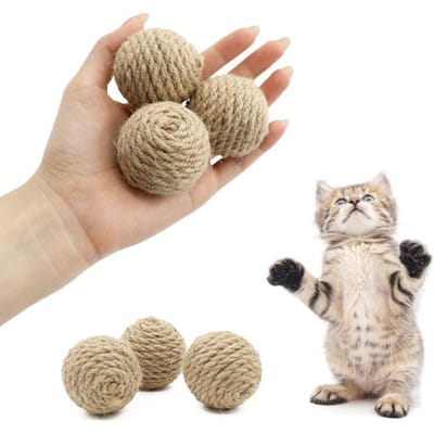1 stuks Natuurlijke Sisal Kat Speelgoed Ballen Handgemaakt Krab & Jaag Interactief Spel voor Binnenkatten, Perfect voor Kittens & Volwassen Katten, Kat Speelgoed Bal 1pc beige