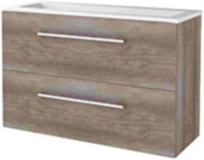 Basic-Line Start 39 Badkamermeubelset - Ondiep - 100 x 39 cm - Met Grepen - 2 Lades - Acryl Wastafel - Zonder Kraangat - Scotch Oak