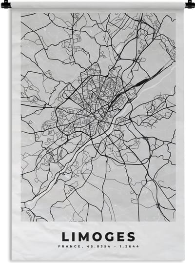 Wandkleed - Wanddoek - Frankrijk - Limoges - Stadskaart - Plattegrond - Kaart - 120x180 cm - Wandtapijt