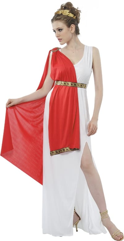 Joya Party® Romeinse Godin Venus Kostuum Dames | Griekse Godin Olympia Verkleedjurk Vrouw | Witte Toga met Rode Sjerp, Gouden Riem & Lauwerkrans | Verkleedpak Vrouwen | Verkleedkostuum | Carnaval & Themafeest | Maat S/M