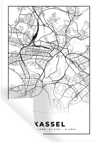 Muurstickers - Sticker Folie - Kaart - Stadskaart - Kassel - Plattegrond - 20x30 cm - Plakfolie - Muurstickers Kinderkamer - Zelfklevend Behang - Zelfklevend behangpapier - Stickerfolie