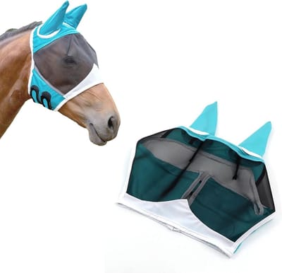 Paarden Vliegendeken met Oren van Zacht Lycra - Ademend en UV-bescherming voor Paarden (Groen) (S)