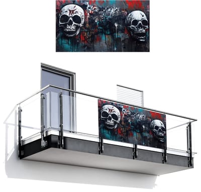 Balkonscherm 200x110 cm - Balkonposter Schedels - Graffiti - Abstract - Balkon scherm decoratie - Balkonschermen - Balkondoek zonnescherm