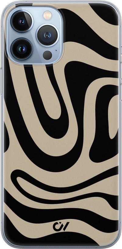 Hoesje geschikt voor Apple iPhone 13 Pro Max - Abstract Black Waves - - Zwart - Apple - Casevibes