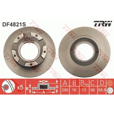 Remschijf TRW DF4821S achter, volledig, 1 Stuk