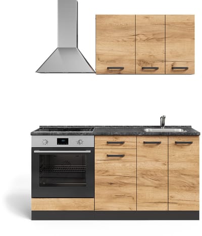 Vicco R-Line Eenpersoonskeuken – 160 cm met ovenombouwkast zonder werkblad Eik goud/antraciet