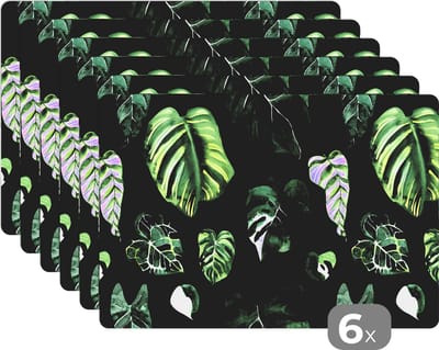 Placemat - Placemats kunststof - Patronen - Bladeren - Planten - 45x30 cm - 6 stuks - Hittebestendig - Anti-Slip - Onderlegger - Afneembaar