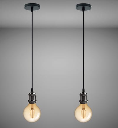 Trango 2-vlam 9000BL*2 LED retro hanglamp in zwart incl. 1x E27 4 Watt LED Amber *VINTAGE* lamp 95mm Ø 2500K warm wit goudkleurig, industriële hanglamp incl. 110cm textielkabel