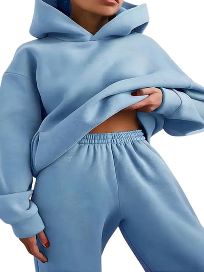 Livano Joggingpak Dames - Huispak - Trainingspak - Volwassenen - Capuchon - Jogging Pak - Joggingbroeken - Broek - Hoodie - Blauw - Maat S