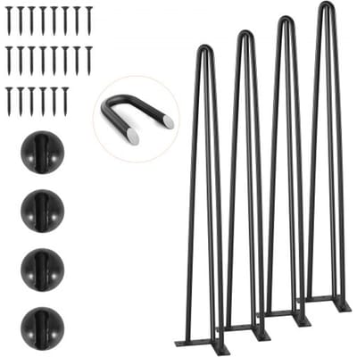 VEVOR Set van 4 Hairpin tafelpoten, 710 mm hoog, montageplaat 110 x 110 mm, tafelpoten van koolstofstaal, matzwart gepoedercoat, met rubberen voetpad, draagvermogen van 408 kg