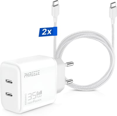 35w Originele Super Snellader - Usb C naar usb C Kabel (2x) - Oplader - 2 Meter Oplaadstekker - Geschikt voor S24 S23 S22 S21 S20 S10 S8 A54 A55 A25 A24 A23 A14 A15