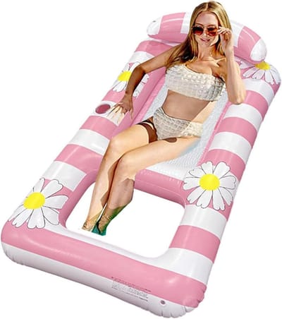 Opblaasbare Zwemband - Lounge Vlot - Water Ontspanning - Met Hoofdsteun - 154x82 cm - Roze