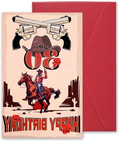 30e Verjaardagskaart - Western Cowboy-stijl - Retro Design - Voor Mannen - Verjaardagscadeau - Man - Echtgenoot - Verjaardagsdecoraties