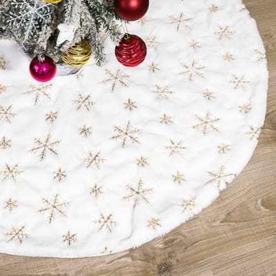 Grote Ronde Kerstboom Kleed 122 cm - Luxe Kerstboom Onderkleed met Gouden Sneeuwvlokken