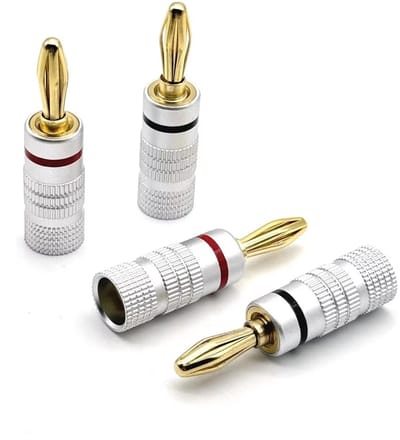 Banaanstekker 4 stuks – 24k Verguld – 4 mm – Hoogwaardige Luidsprekerstekkers