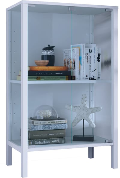 VCM Glasvitrine stehend Jensol M – Vitrinenschrank mit ESG-Sicherheitsglas, moderne Standvitrine, Glasfront & Seitenteile, platzsparende Kommode, ca. 80 x 60 x 35 cm