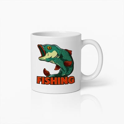 “Fishing” Basvis Design Witte Mok 330ml – Perfect Cadeau voor Hengelaars & Vissersliefhebbers