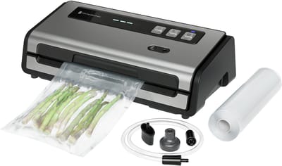 KitchenBrothers Vacumeermachine Set - Volledig Automatisch - Vacuüm Sealer - BPA-vrij - 4 Standen - 10L/min. - Incl. Vacumeerrol en Vacuumslang - Zwart