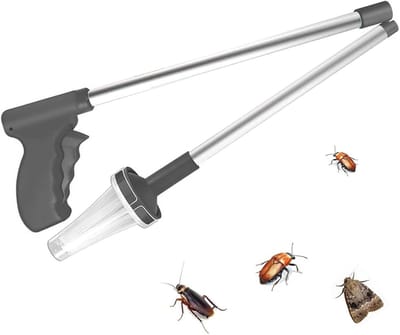 Extra Lange Insecten Vanger voor Veilig Vangen van Spinnen, Opvouwbaar en Handheld met Lange Handgreep (Grijs)