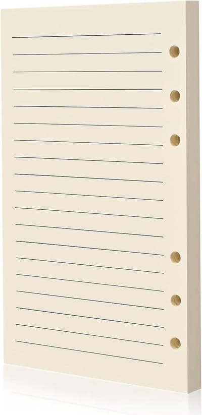 Lined Loose Leaf Vullingen voor A6 6 Ring Mappen - 80 Vel, 100gsm Beige Papier voor Notities, Journaling en Plannen - Dubbelzijdig Schrijven Ondersteund