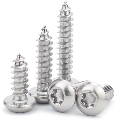 50 Stuks M4 x 10mm Zelftappende Schroeven met Ronde Kop en Disc, RVS Platen- en Houtschroeven met Volledige Draad