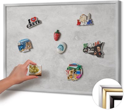 Wallfluent - Grijs Magnetisch Bord met Kleurvariaties - 80 cm x 60 cm - Magneetbord met Zilveren Frame - Betonnen muurtextuur - Magnetisch Bord voor Magneten - Magneetbord voor Reissouvenirs - Magneetbord voor Foto's en Notities