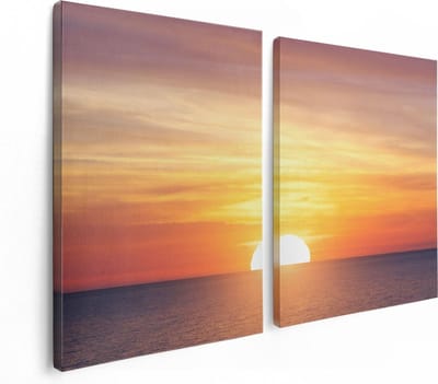 Artaza Canvas Schilderij Tweeluik Zonsondergang Op De Zee - 120x80 - Foto Op Canvas - Canvas Print