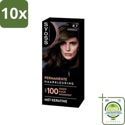 10 x SYOSS - Coloration 4-1 Middenbruin - Haarverf - Grijsdekking - Vermindert Haarbreuk - Grootverpakking - Permanente Haarkleuring - Haarkleur - Grijsdekking - Donkere Asblonde Haarkleur - Keratine