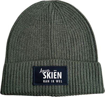 Après skiën kan ik wel wintermuts rib military green | wit - soBAD. | Unisex | Après ski verkleedkleren | Muts heren | met grappige tekst | Unisex