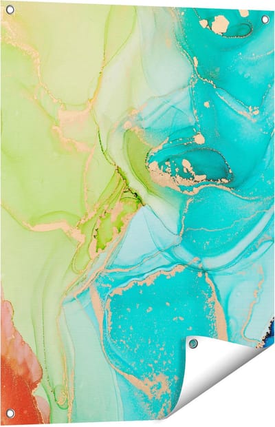 Gards Tuinposter Abstracte Kunst - Kleurrijke Marmer - 60x80 cm - Tuindoek - Tuindecoratie - Wanddecoratie buiten - Tuinschilderij
