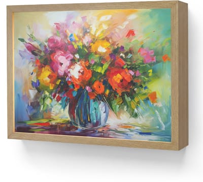 Wandlamp 40x30 cm - Oplaadbaar - Bloemen - Kleurrijk - Bloempot - Olieverf - Wandlampen binnen woonkamer - Slaapkamer lamp - Decoratieve nachtlamp - Vloerlamp draadloos